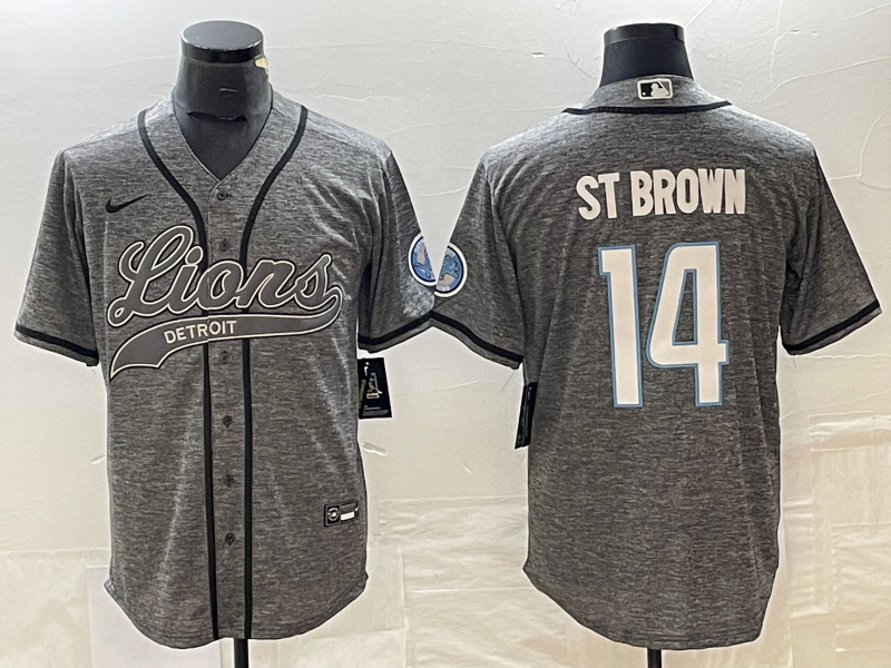 Men's Detroit Lions Amon-Ra St. Brown #14 Gray Jersey Joint Edition